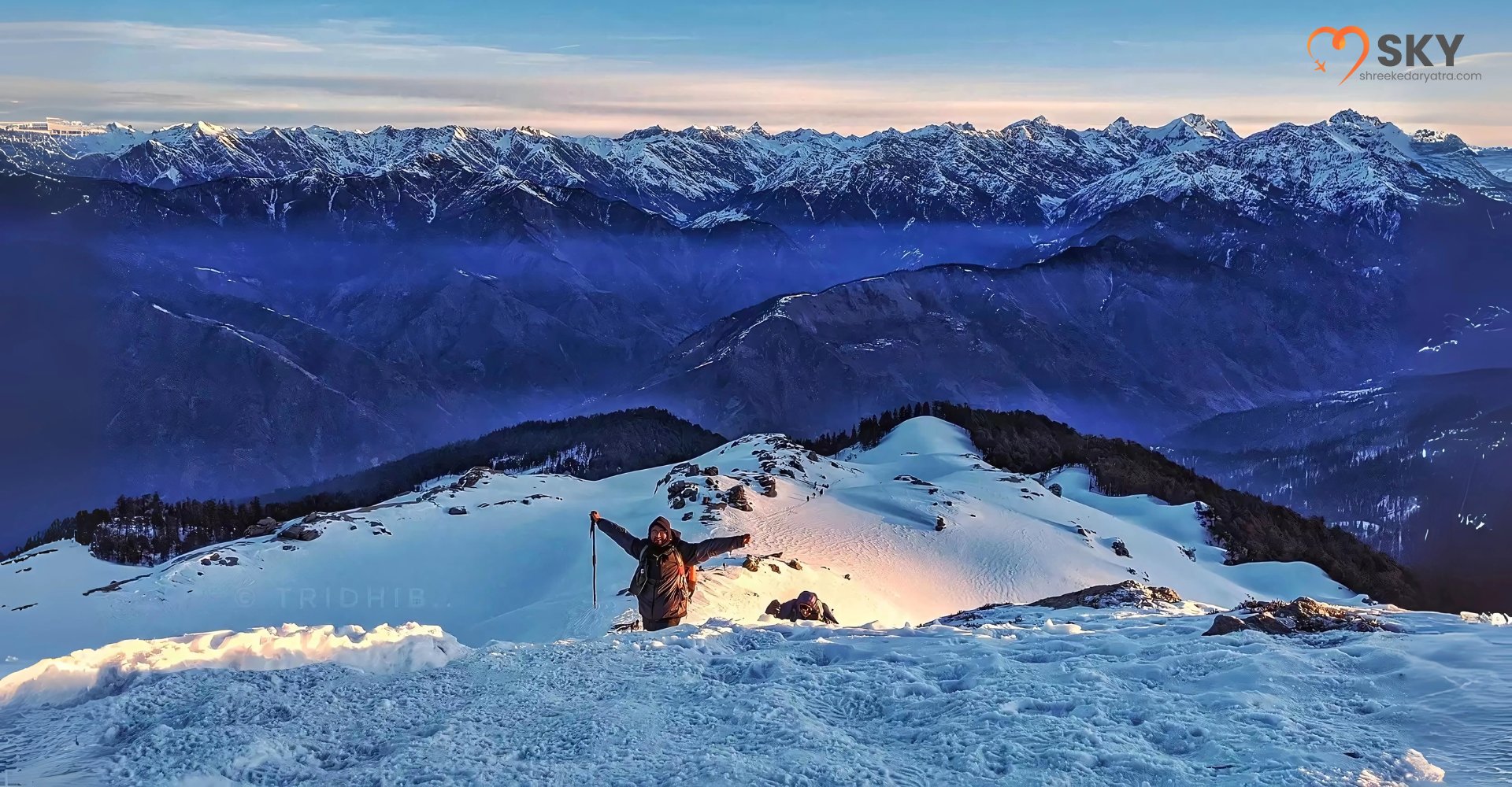 Kedarkantha Trekking adventure with snowy ski slopes and winter Himalayan landscape